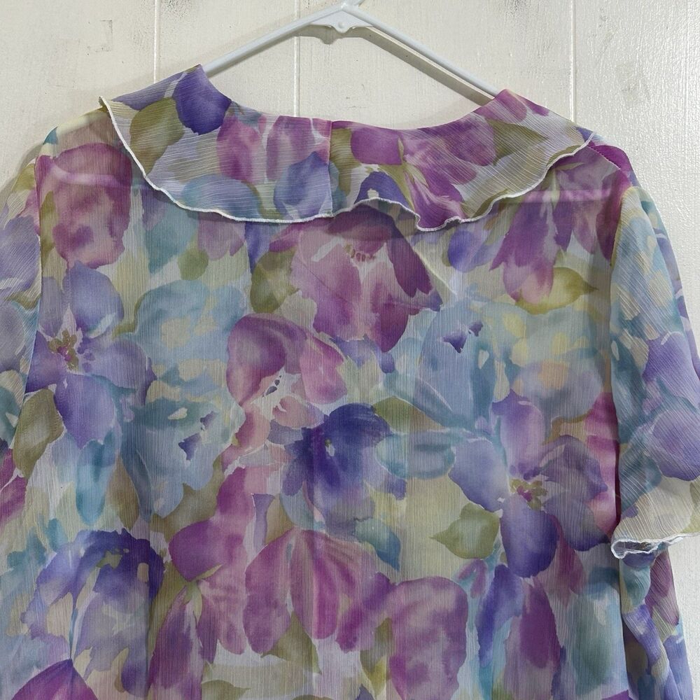 Vintage Napa Valley Sheer Ruffle Front Floral Blouse Top Size 18W Pastel Colors - Picture 5 of 12